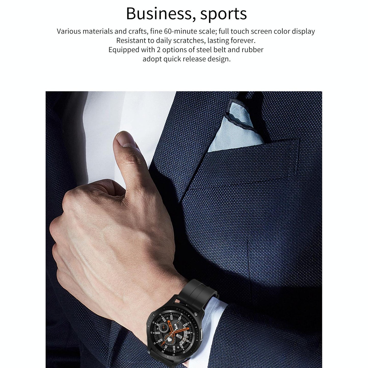 Waterproof Smart Bracelet With Touch Screen Bluetooth Call And Heart Rate Monitor - Black