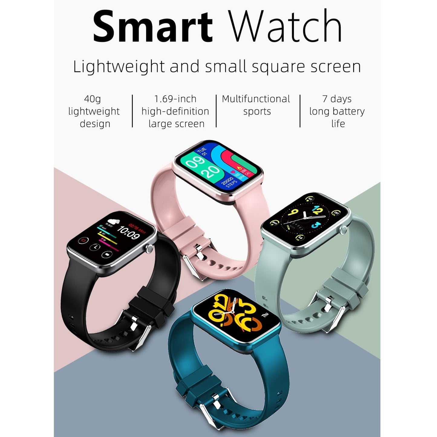 1.69 Inch Ip67 Waterproof Smart Watch With Touch Screen Health Monitoring - Red