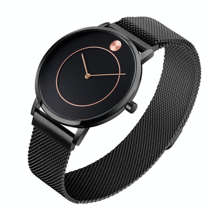 Women Metal Mesh Quartz Watch with Non-scale Dial - Rose Gold White Surface