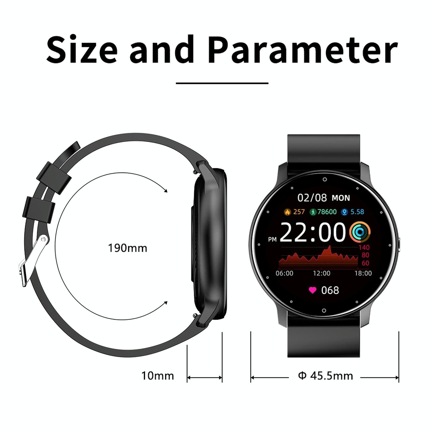 1.28 Inch Touch Screen Ip67 Waterproof Smart Watch Support Blood Pressure Monitoring / Sleep Monitoring / Heart Rate Monitoring - Black