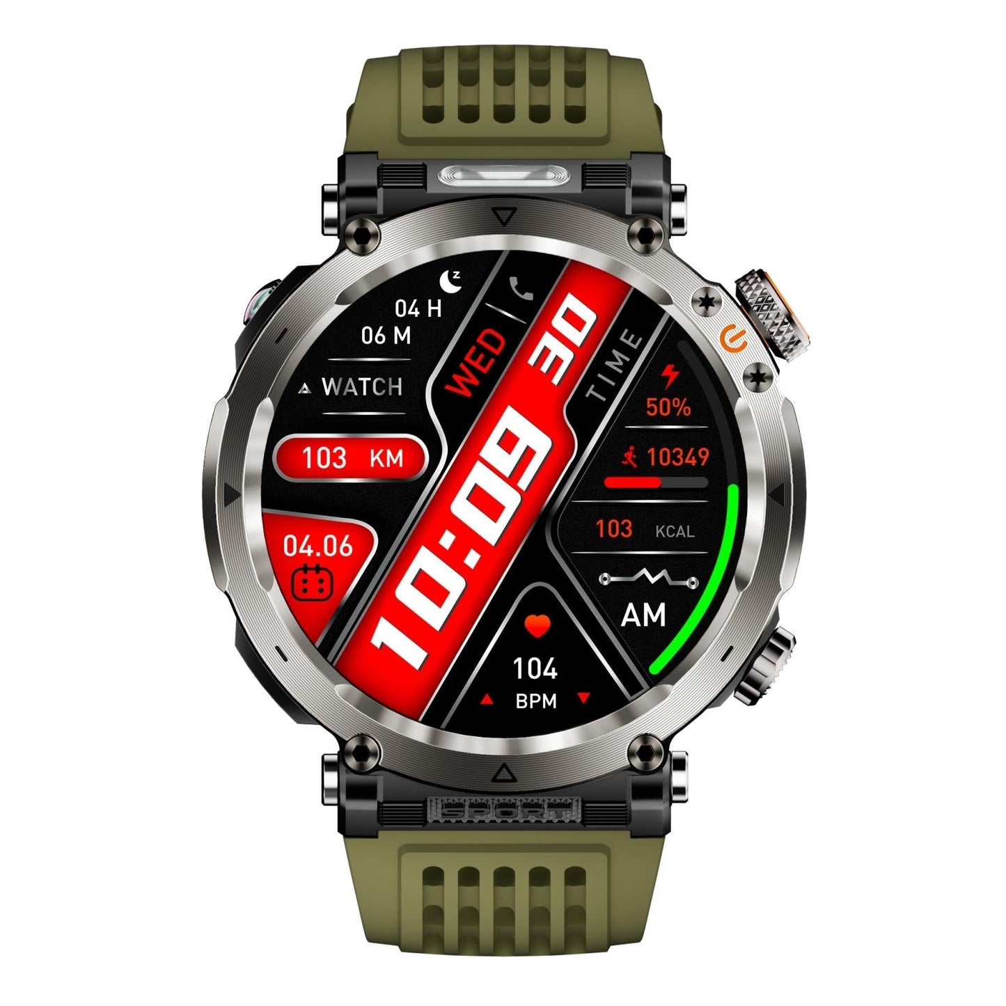 Waterproof Smart Watch With Flashlight And Compass - 1 Inch - Orange