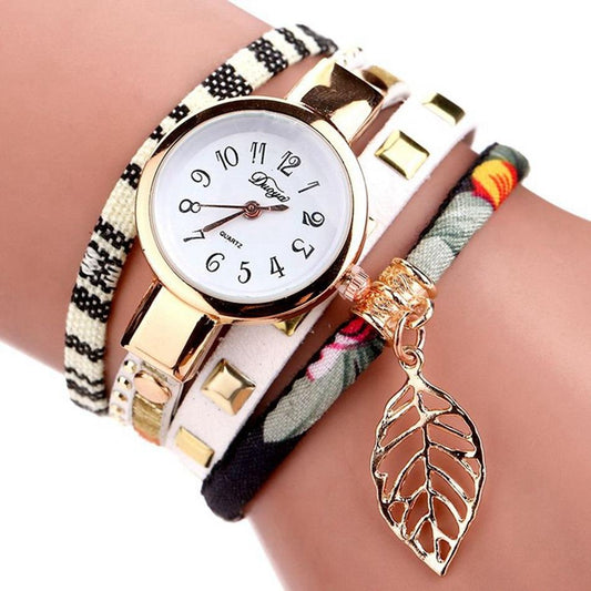 Leaf Pendant Quartz Bracelet Watch for Women - White
