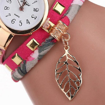 Leaf Pendant Quartz Bracelet Watch for Women - White