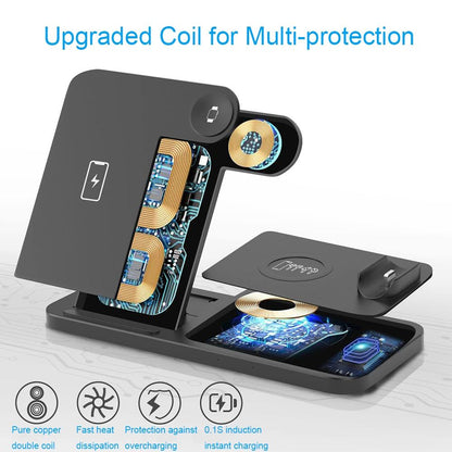 Foldable 4 In 1 Wireless Charger For Mobile Devices - Black