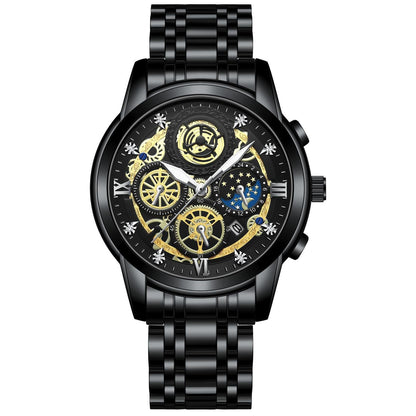 Waterproof Luminous Quartz Watch with Multifunctional Design - Full Gold Gold Surface