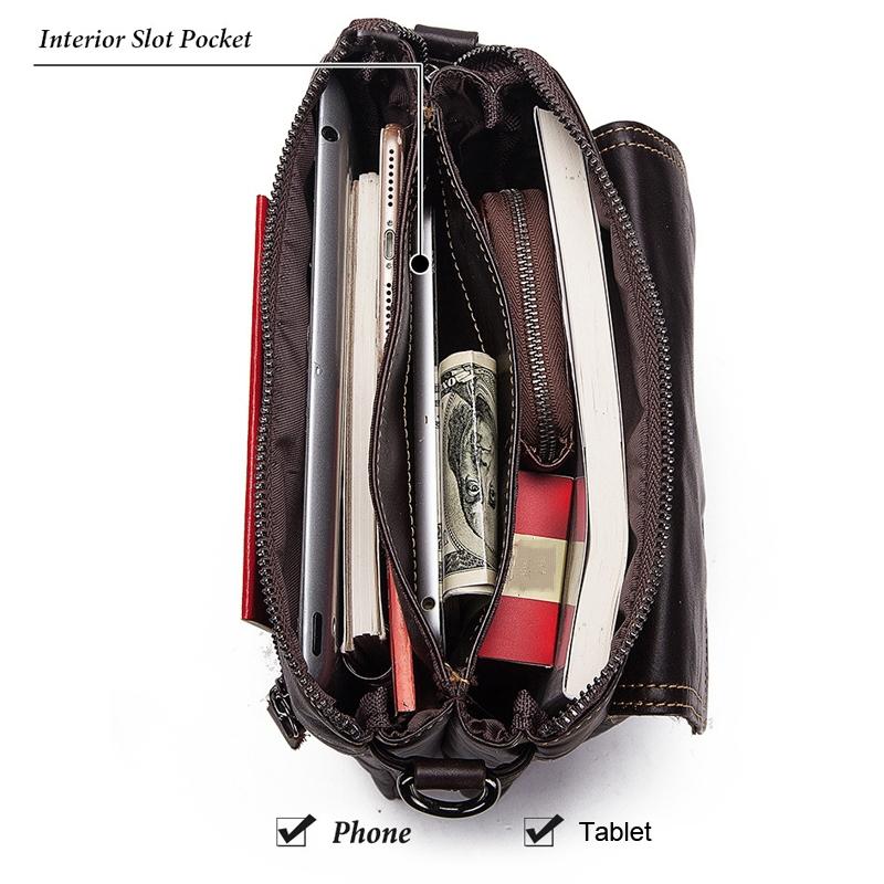 Retro Leather Crossbody Backpack For Men - Dark Brown