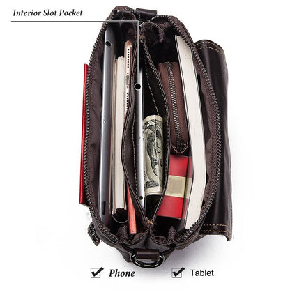 Retro Leather Crossbody Backpack For Men - Dark Brown