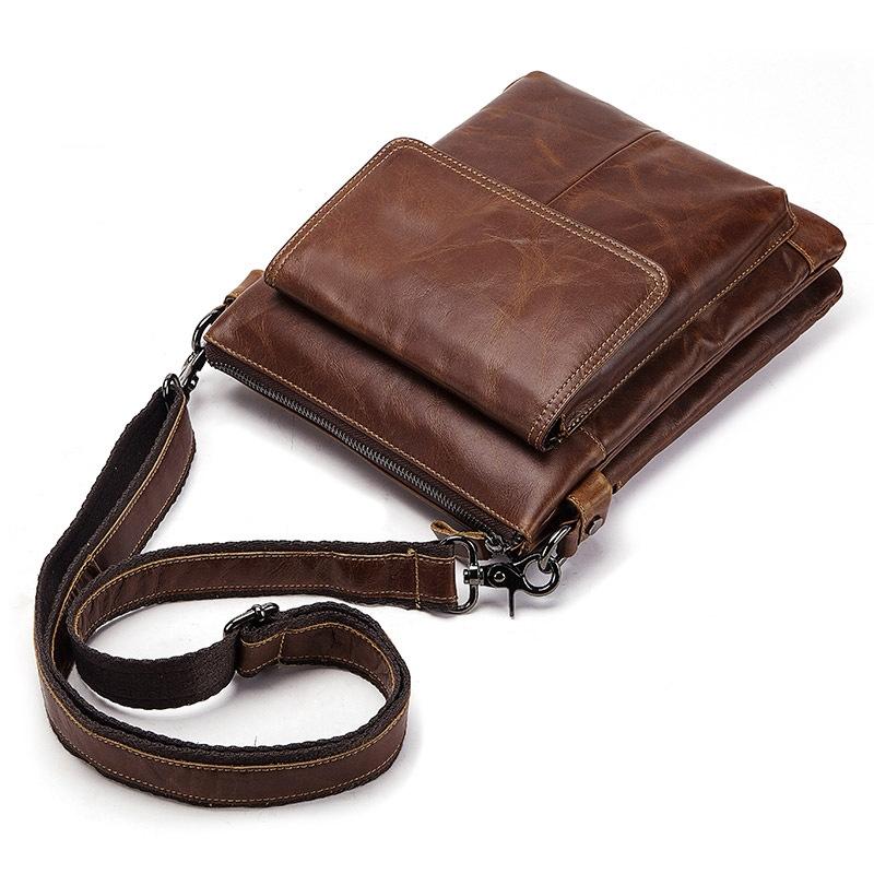 Retro Leather Crossbody Backpack For Men - Dark Brown