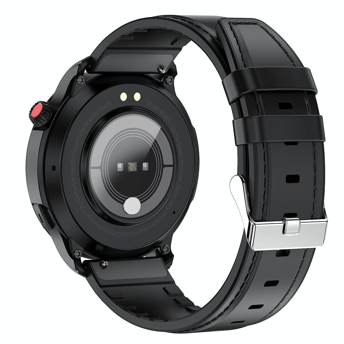 1.39 Inch Ip67 Waterproof Leather Band Smart Watch Supports Bluetooth Call / Blood Oxygen / Body Temperature Monitoring - Black