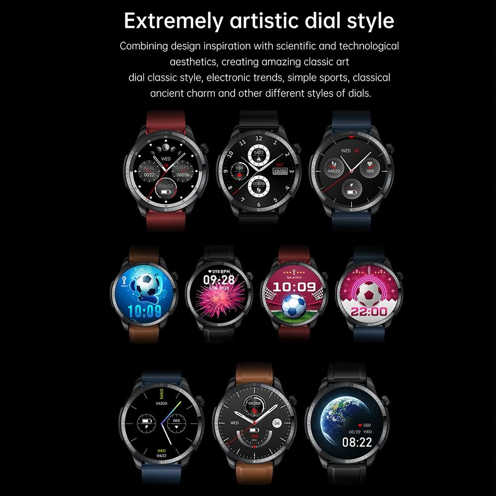 1.39 Inch Ip67 Waterproof Leather Band Smart Watch Supports Bluetooth Call / Blood Oxygen / Body Temperature Monitoring - Black