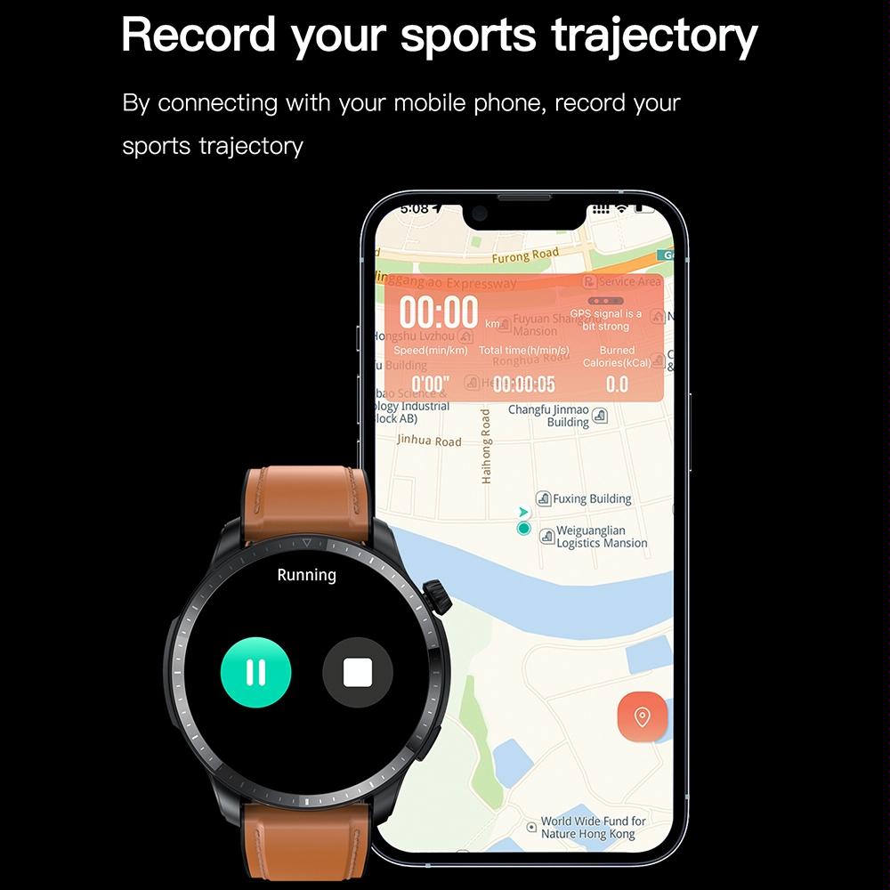 1.39 Inch Ip67 Waterproof Leather Band Smart Watch Supports Bluetooth Call / Blood Oxygen / Body Temperature Monitoring - Black