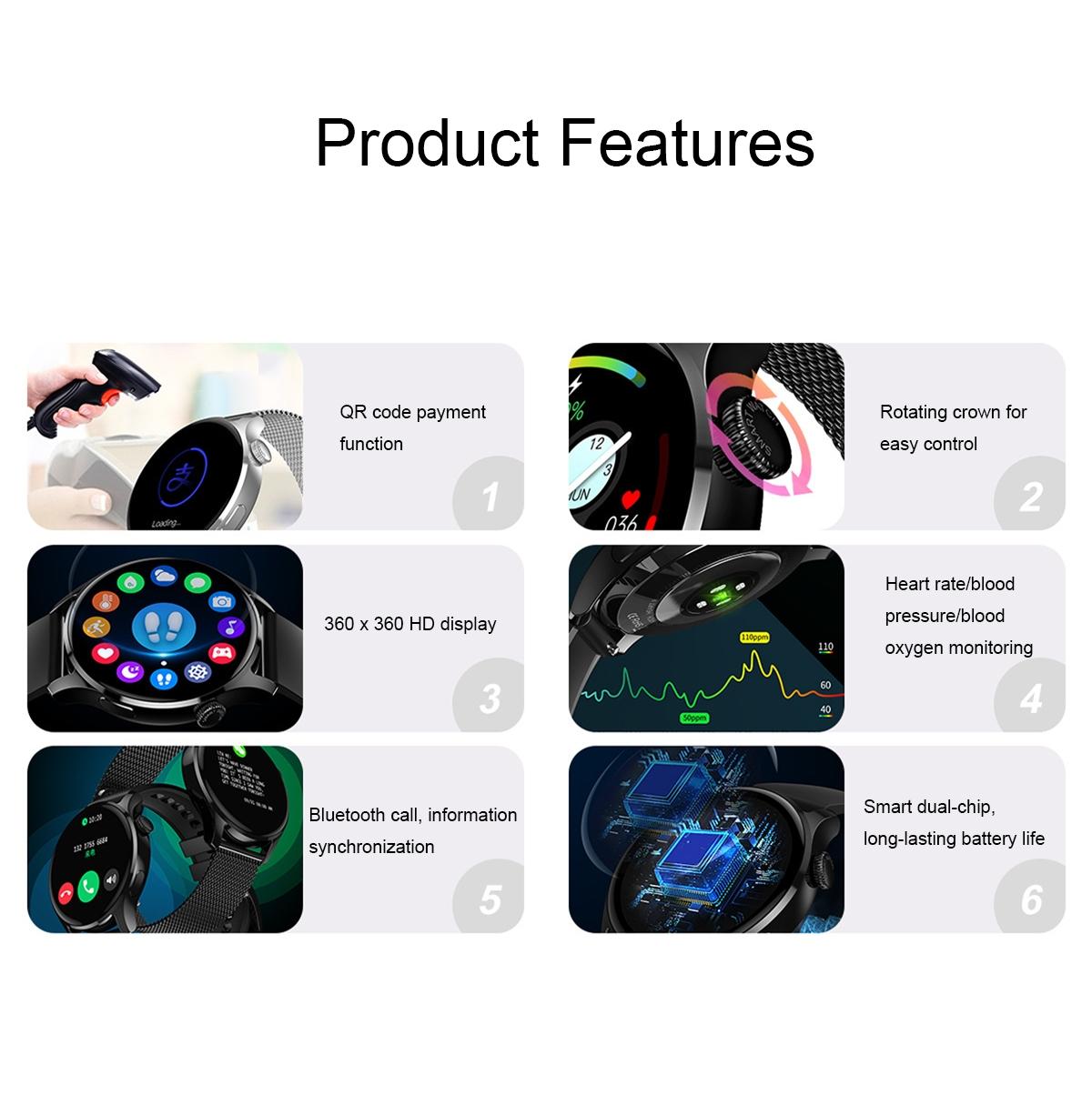 1.32 Inch Heart Rate Monitoring Smart Watch With Payment Function - Black Steel
