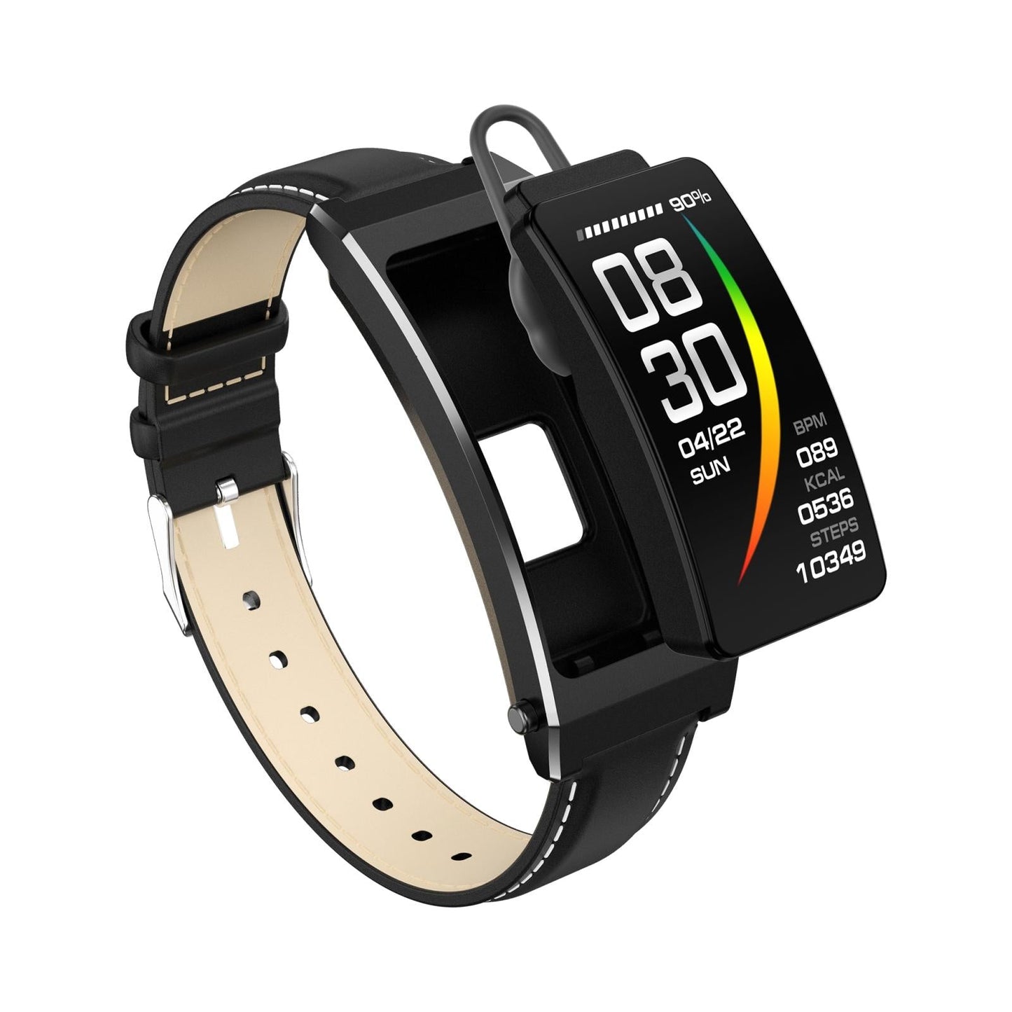 Smart Health Monitoring Bracelet With Bt Call And Leather Strap - Black Silicone Strap
