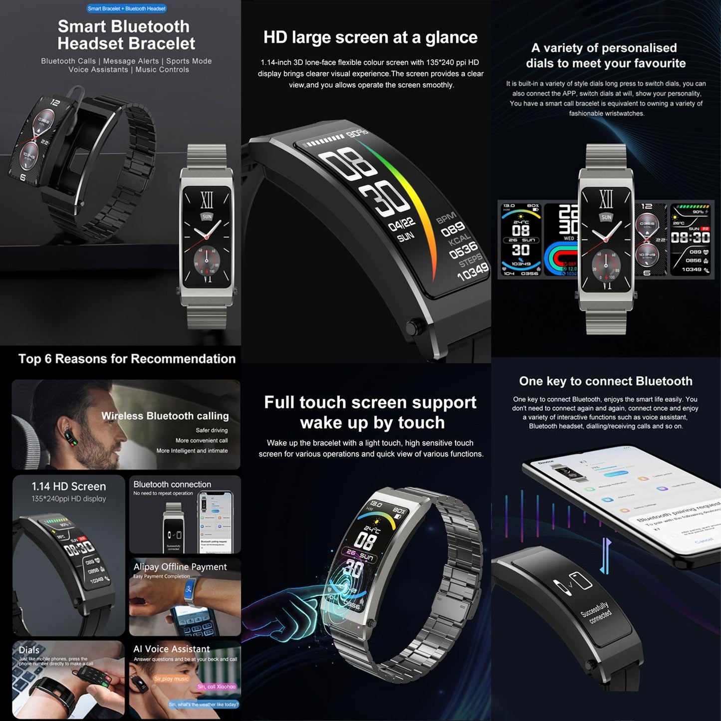 Smart Health Monitoring Bracelet With Bt Call And Leather Strap - Black Silicone Strap