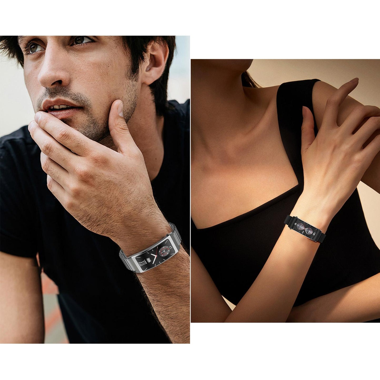 Smart Health Monitoring Bracelet With Bt Call And Leather Strap - Black Silicone Strap