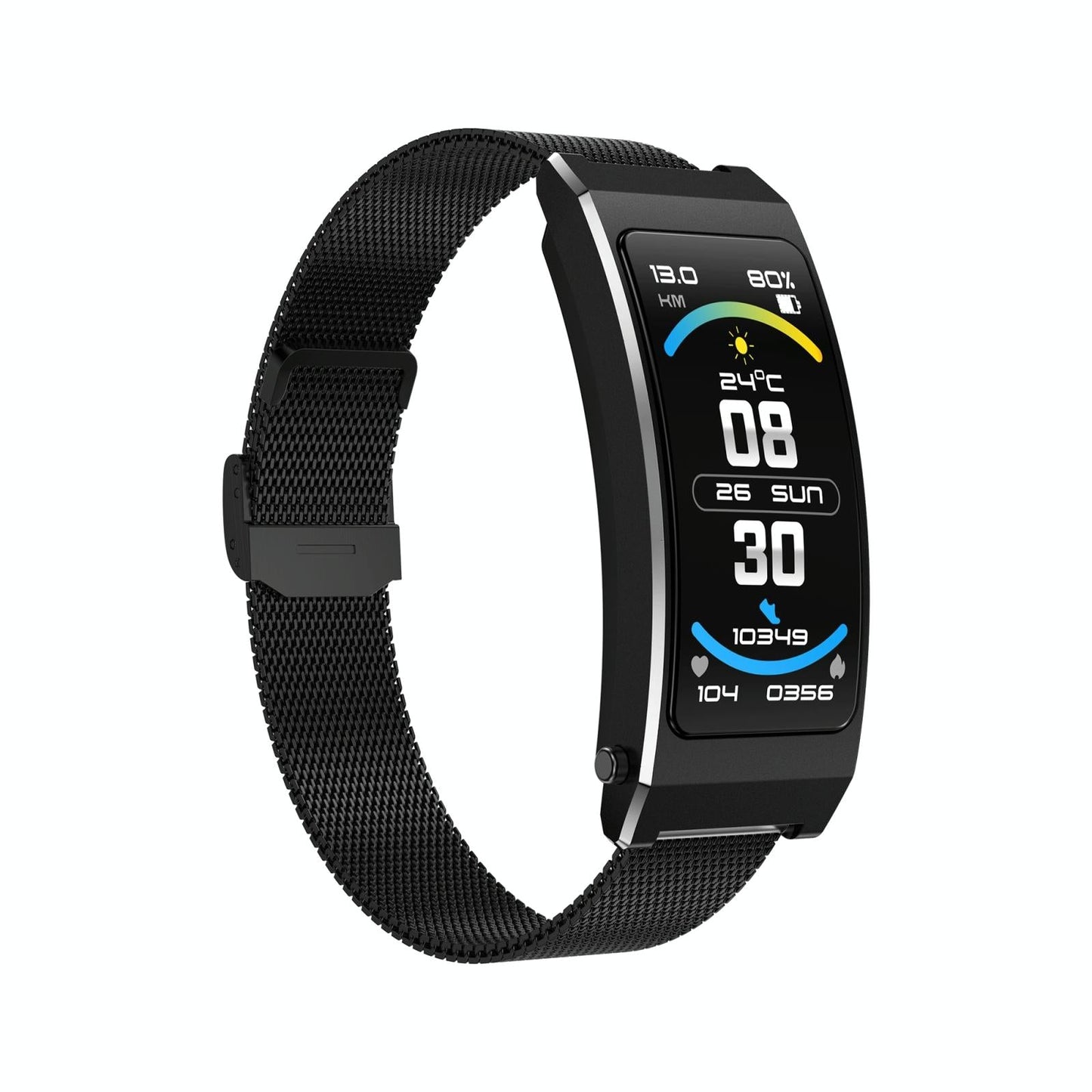 Smart Health Monitoring Bracelet With Bt Call And Leather Strap - Black Silicone Strap