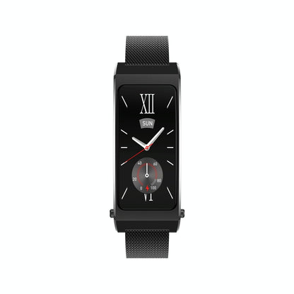Smart Health Monitoring Bracelet With Bt Call And Leather Strap - Black Leather Strap