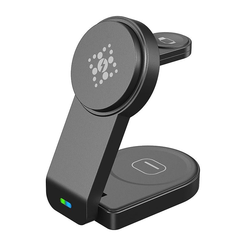 3 In 1 Foldable Magnetic Wireless Charger With Phone Holder Au Plug - White