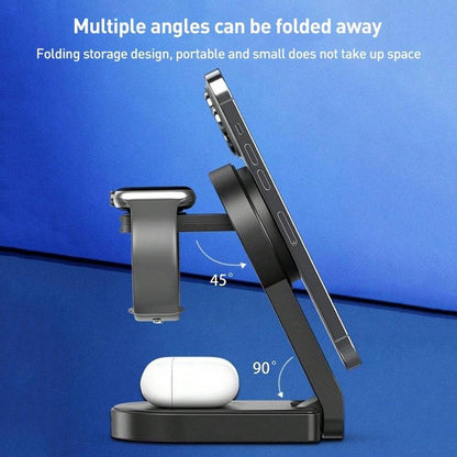 3 In 1 Foldable Magnetic Wireless Charger With Phone Holder Au Plug - White