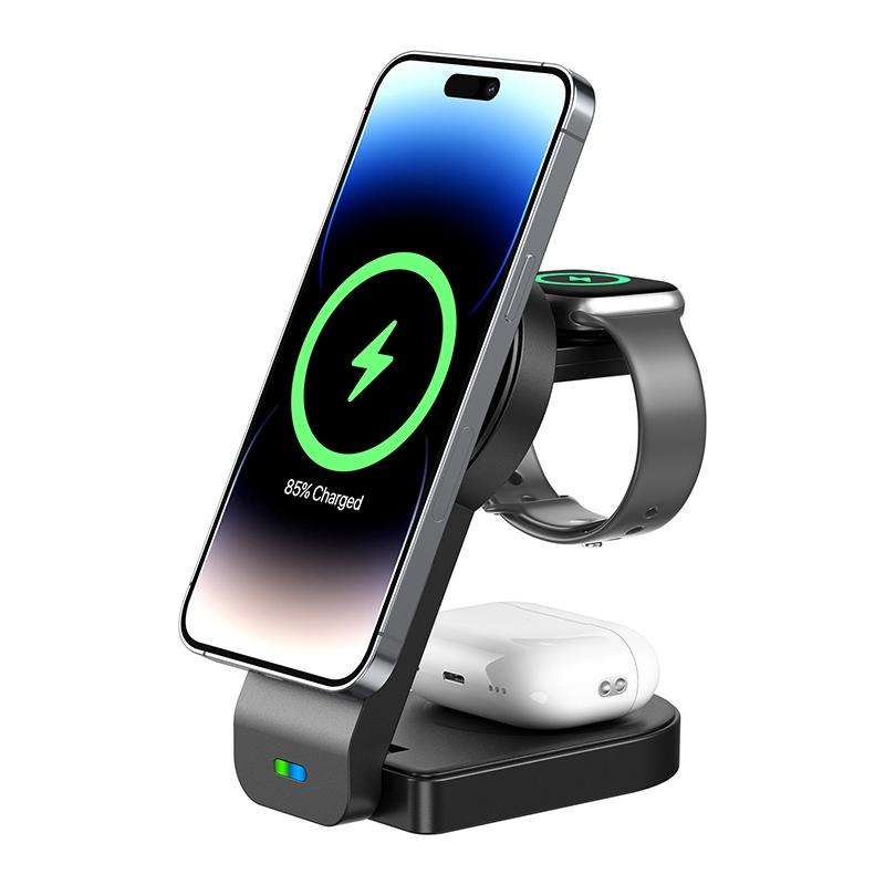 3 In 1 Foldable Magnetic Wireless Charger With Phone Holder Au Plug - White