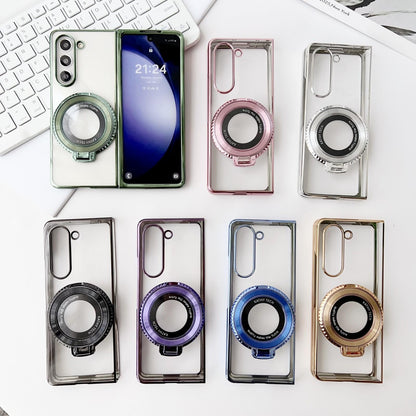 For Samsung Galaxy z Fold4 5G Shockproof Magsafe Holder for Rotating Plating Phone Case - Black