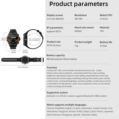 1.53 Inch Ip67 Bt5.0 Sport Smart Watch With Earbuds Support Bluetooth Call / Sleep / Blood Oxygen / Heart Rate / Blood Pressure Health Monitor - Blue