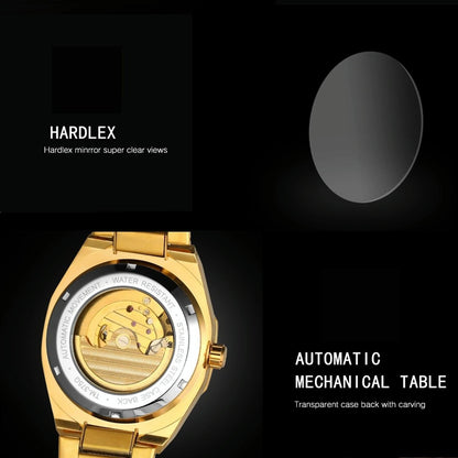 Men Automatic Mechanical Watch with Luminous Dial and Steel Band - Silver Belt White Face