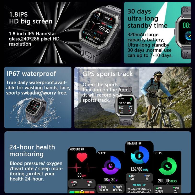 1.8 Inch Heart Rate Blood Pressure Monitoring Smart Calling Watch - Green