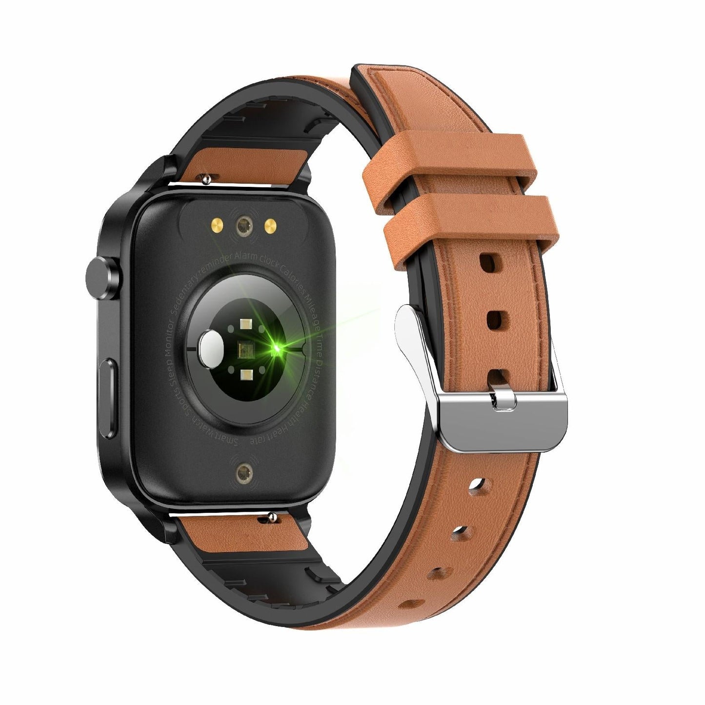 1.7 Inch Hd Square Screen Leather Strap Smart Watch Supports Body Temperature Monitoring / Blood Oxygen Monitoring - Brown