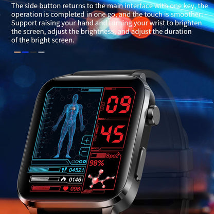 1.7 Inch Hd Square Screen Leather Strap Smart Watch Supports Body Temperature Monitoring / Blood Oxygen Monitoring - Brown