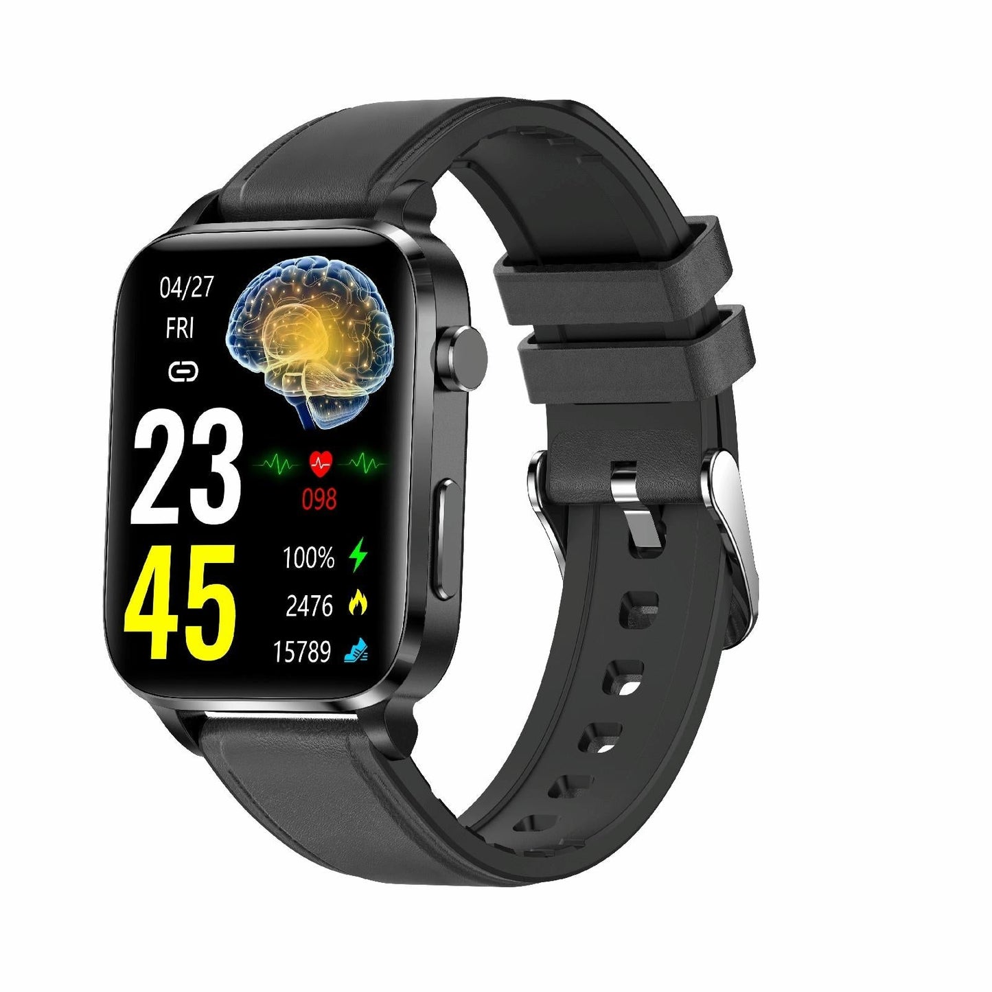 1.7 Inch Hd Square Screen Leather Strap Smart Watch Supports Body Temperature Monitoring / Blood Oxygen Monitoring - Brown
