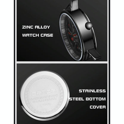 Men 360 Degree Hollow Spinning Dial Quartz Watch with Steel Strap - Black