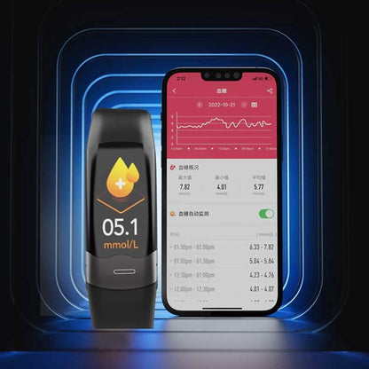 Smart Bracelet With Heart Rate And Blood Glucose Monitoring - Tft Hd - Blue