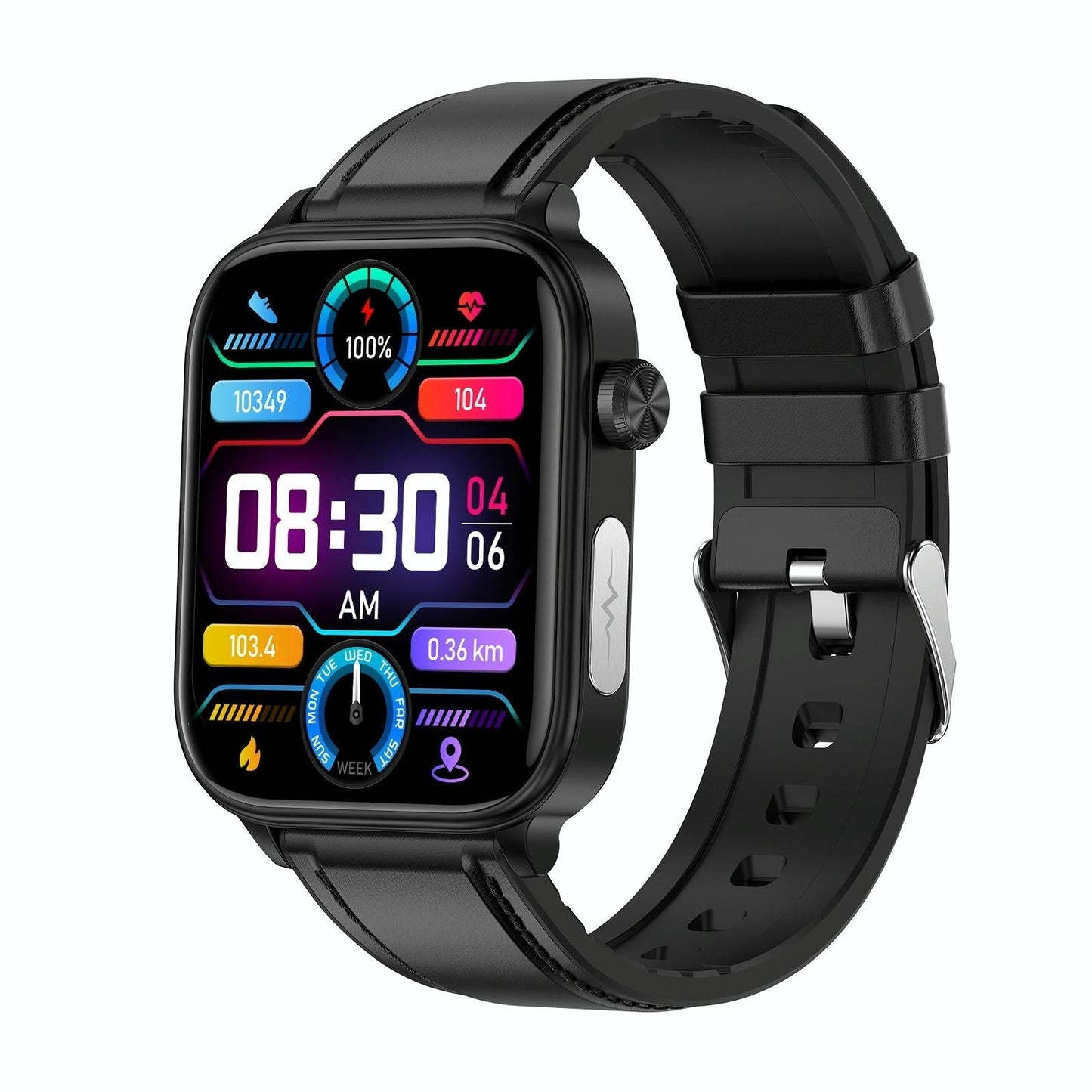 1.96 Inch Colour Screen Smart Watch Leather Strap Support Bluetooth Call / Ecg - Brown