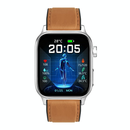 1.85 Inch Tft Screen Leather Band Health Smart Watch Support Bluetooth Call / Plateau Blood Oxygen / Body Temperature / Arrhythmia / Ti Heart Rate Monitoring - Brown
