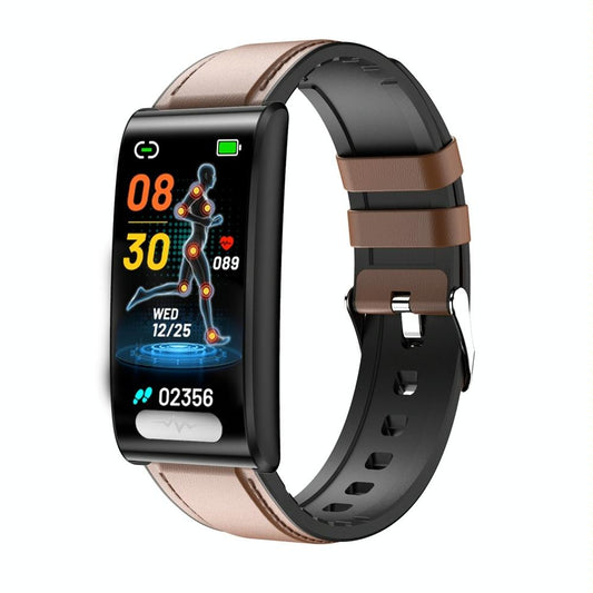 Health Monitoring Smart Leather Strap Watch With Colour Screen - Brown