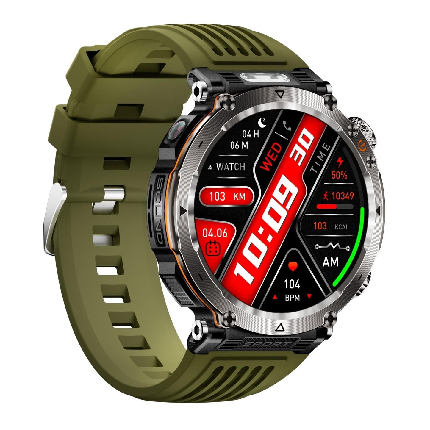 Waterproof Smart Watch With Flashlight And Compass - 1 Inch - Black
