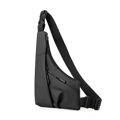 Leather Anti Theft Triangle Bag Secure Crossbody Chest Bag - Black