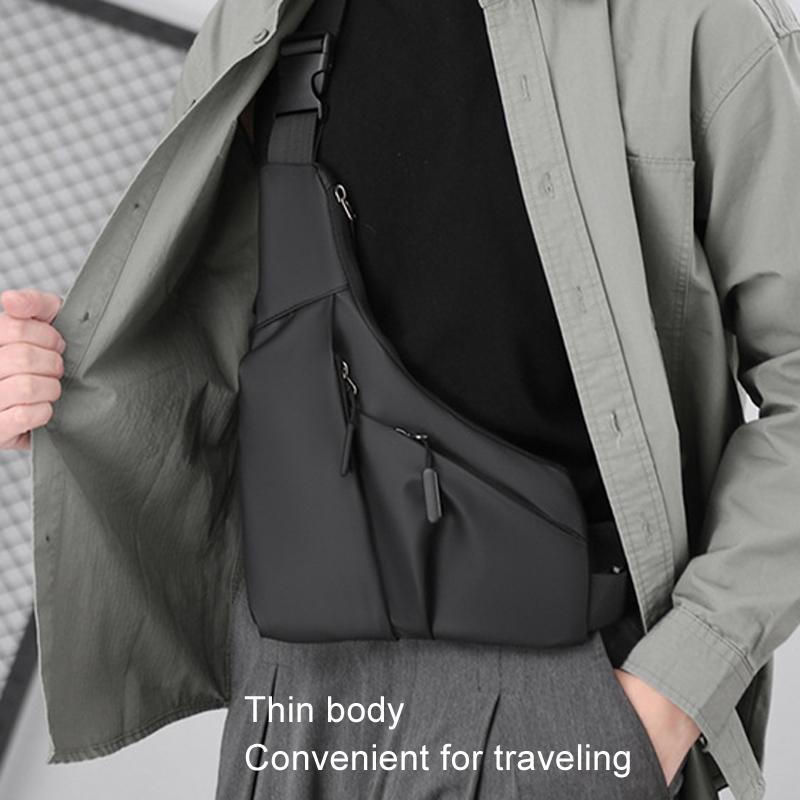 Leather Anti Theft Triangle Bag Secure Crossbody Chest Bag - Black
