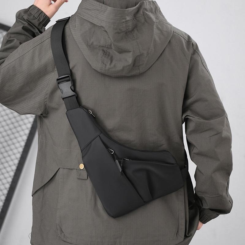 Leather Anti Theft Triangle Bag Secure Crossbody Chest Bag - Black