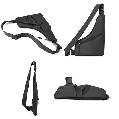 Leather Anti Theft Triangle Bag Secure Crossbody Chest Bag - Black