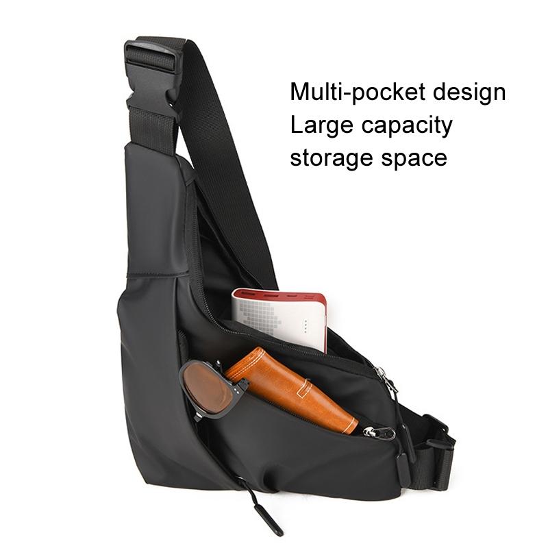 Leather Anti Theft Triangle Bag Secure Crossbody Chest Bag - Black