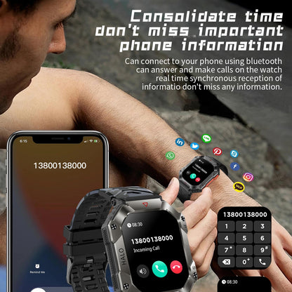 2.0 Inch Bt5.1 Ip67 Sport Smart Watch Support Bluetooth Call / Sleep / Blood Oxygen / Heart Rate / Blood Pressure Health Monitor - White + Camouflage