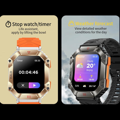 2.0 Inch Bt5.1 Ip67 Sport Smart Watch Support Bluetooth Call / Sleep / Blood Oxygen / Heart Rate / Blood Pressure Health Monitor - White + Camouflage