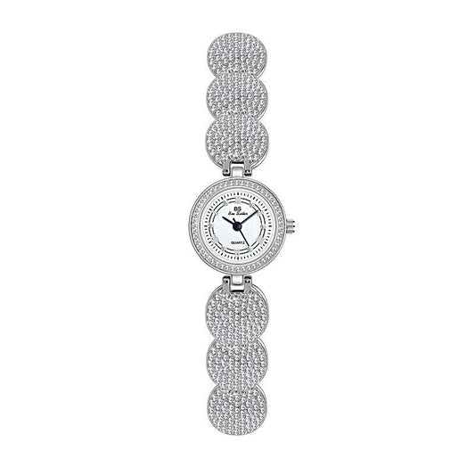 Diamond-inlaid Women Chain Watch - Elegant Accessory - Silver
