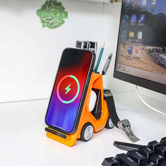 15W 3 In 1 Forklift Wireless Charger With Led Light - Orange