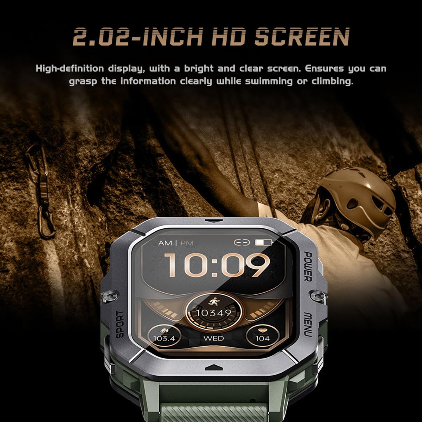 2.02 Inch Sport Smart Watch Support Bluetooth Call / Sleep / Blood Oxygen / Heart Rate / Blood Pressure Health Monitor - Green