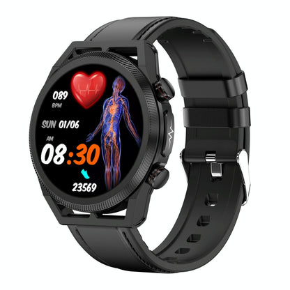 1.39 Inch Ips Screen Ip67 Waterproof Leather Band Smart Watch Support Body Temperature Monitoring / Ecg - Black