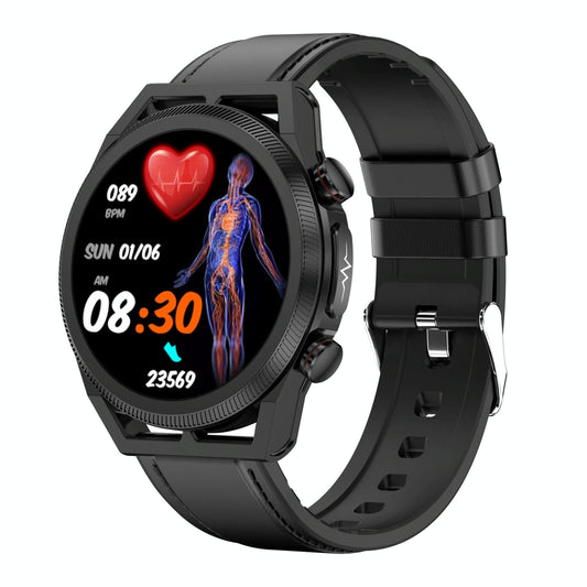 1.39 Inch Ips Screen Ip67 Waterproof Leather Band Smart Watch Support Body Temperature Monitoring / Ecg - Black