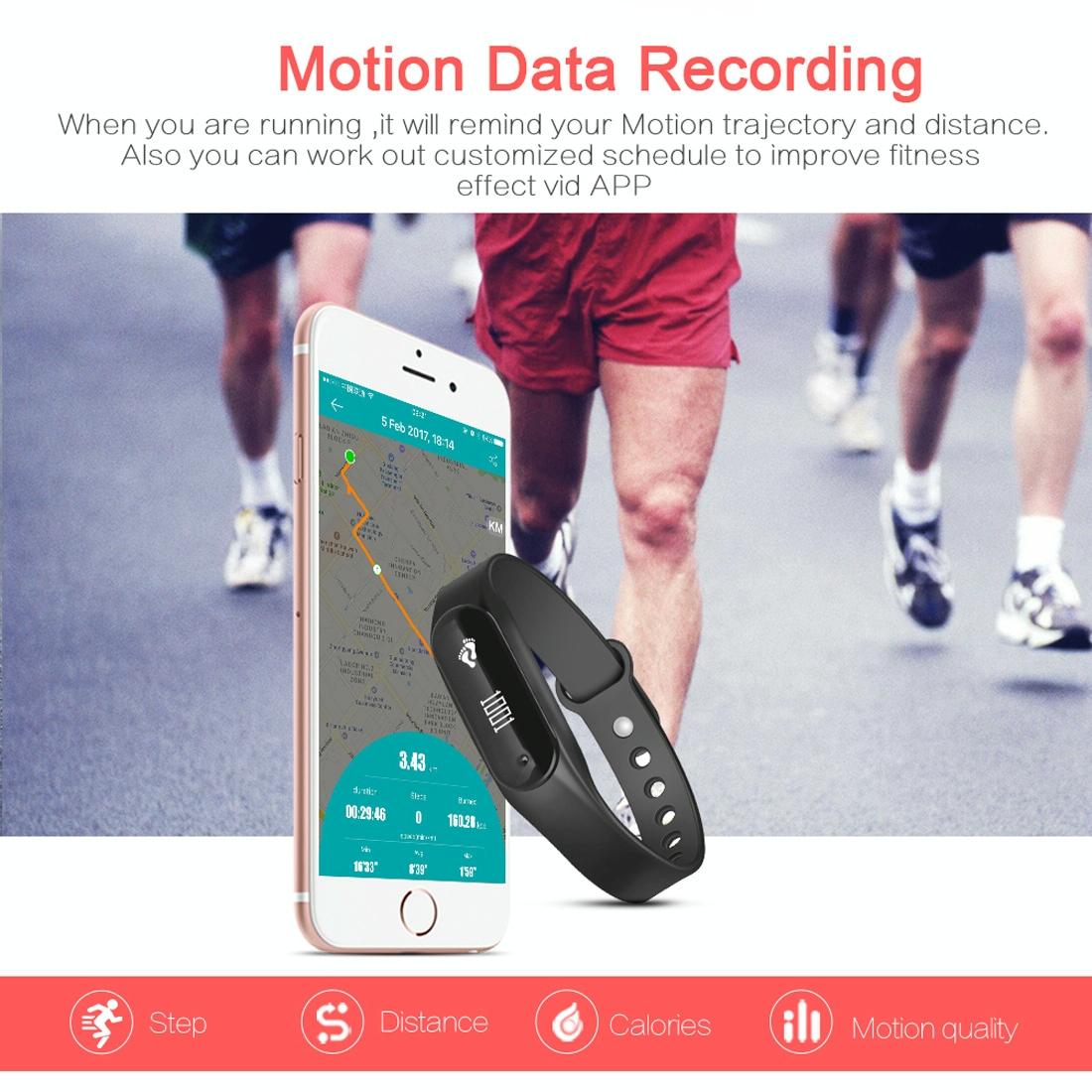 Bluetooth Smart Bracelet With Heart Rate Monitor And Sleep Tracker - Black